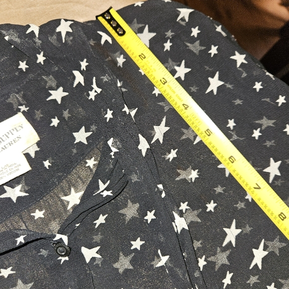 Ralph Lauren Denim & Supply Black Star Print Bell Sleeve Chiffon Button Down Top - Picture 9 of 9
